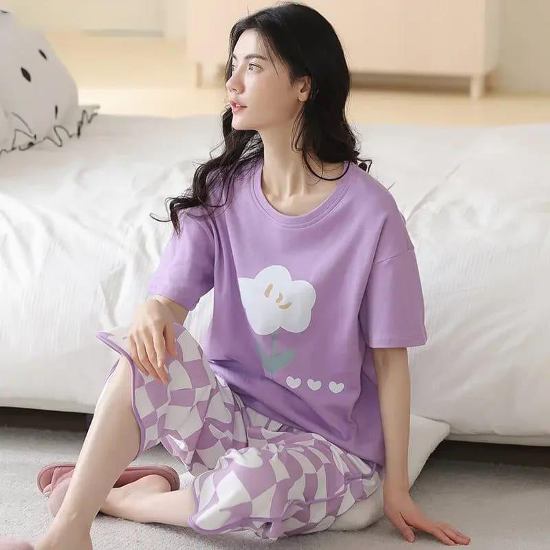 SR-FLOWER PRINTED NIGHT SUIT - LILAC Soft Cotton Bloomstyle