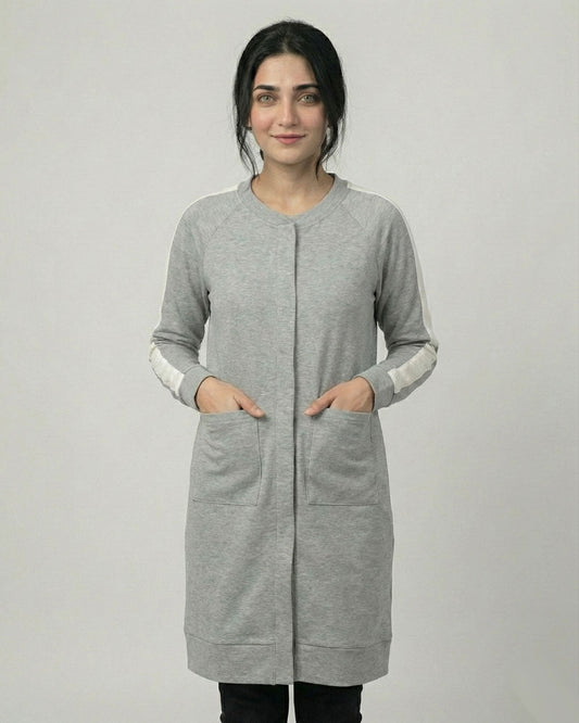 Grey Western Stripe Long Sleeve Cardigan