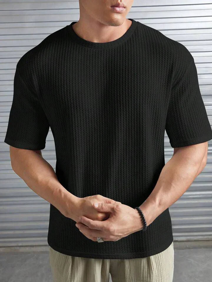 OVER-SIZED WAFFLE KNIT TEE FOR MEN - BLACK MEN Bloomstyle