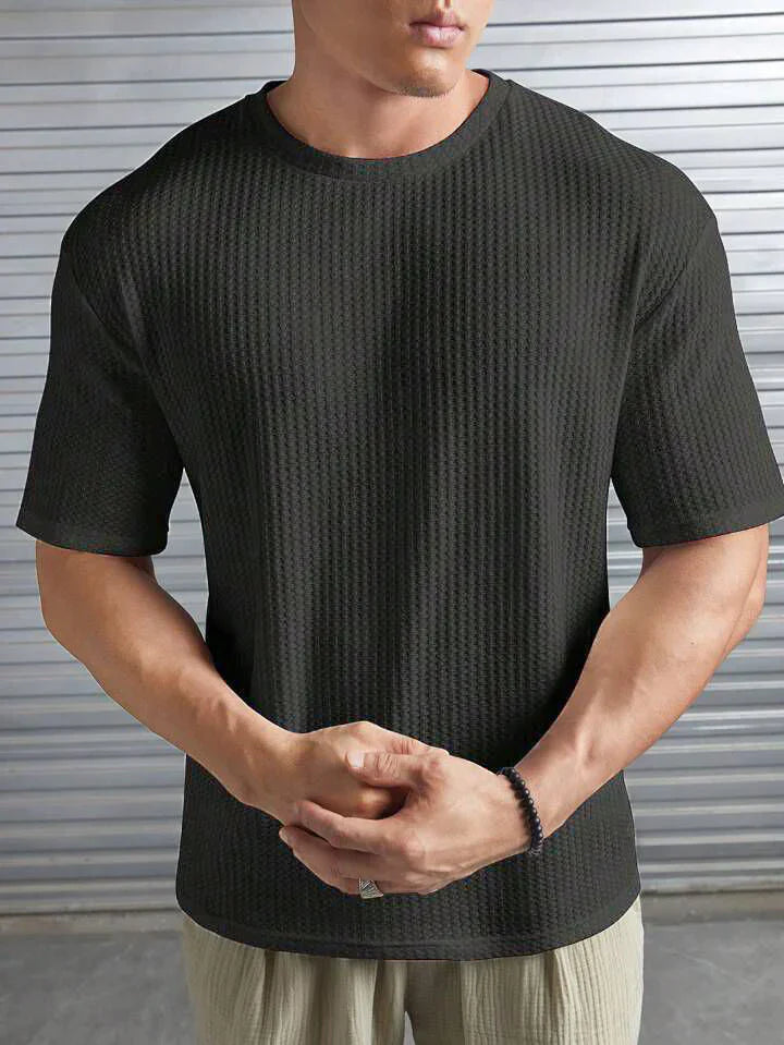OVER-SIZED WAFFLE KNIT TEE FOR MEN - CHARCOAL MEN Bloomstyle