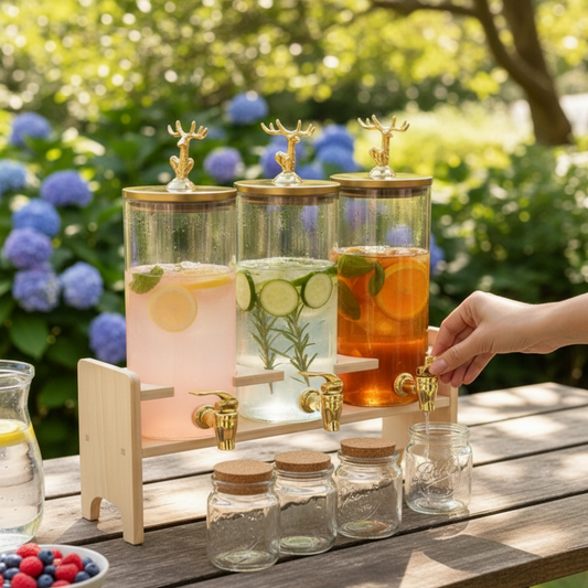 Antler-Topped Dispenser with Airtight Lid and Bamboo Stand – 3-Piece