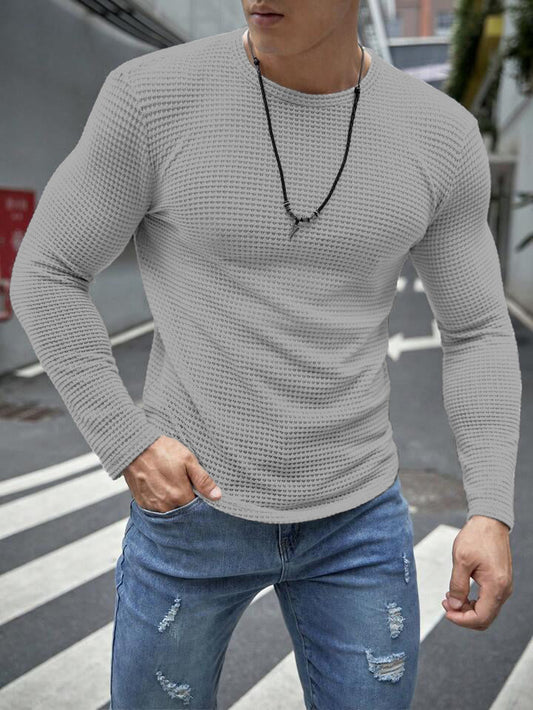 FULL SLEEVES WAFFLE KNIT TEE - GREY MEN Bloomstyle