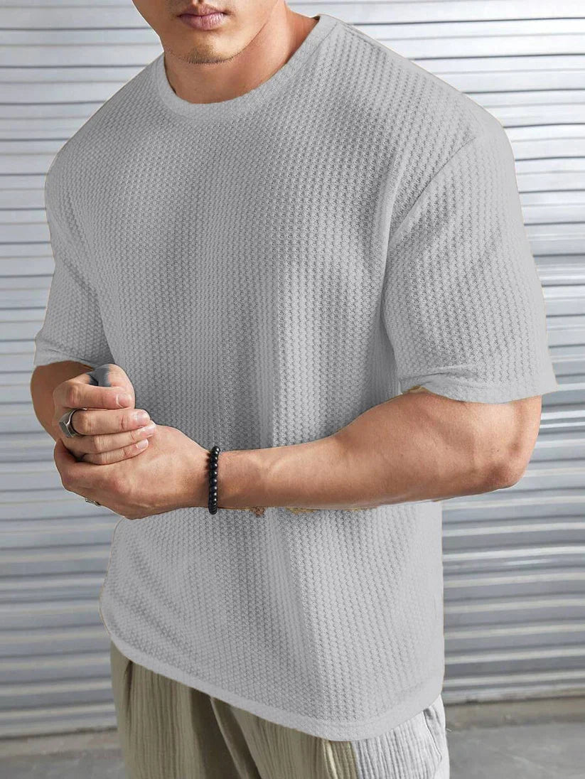 OVER-SIZED WAFFLE KNIT TEE FOR MEN - GREY MEN Bloomstyle