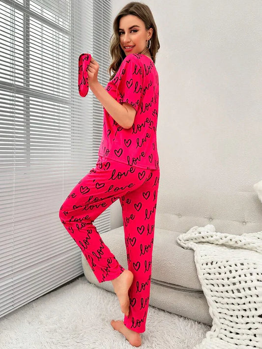 HN-HOT PINK LOVE HEART PRINTED NIGHT SUIT Soft Cotton Bloomstyle