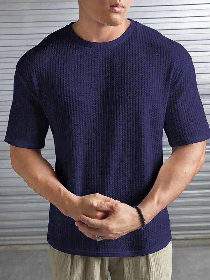 OVER-SIZED WAFFLE KNIT TEE FOR MEN - NAVYBLUE MEN Bloomstyle