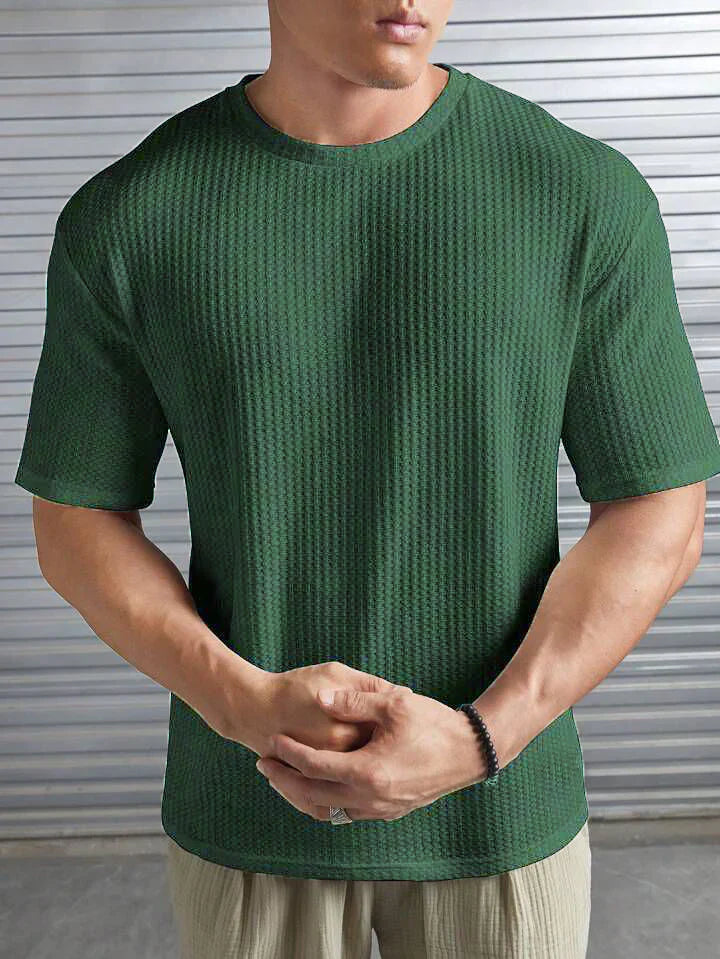 OVER-SIZED WAFFLE KNIT TEE FOR MEN - OLIVE MEN Bloomstyle