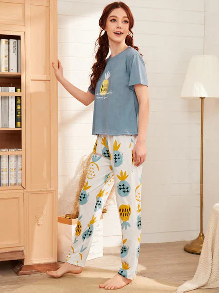 HN-PINEAPPLE PRINTED NIGHT SUIT Soft Cotton Bloomstyle