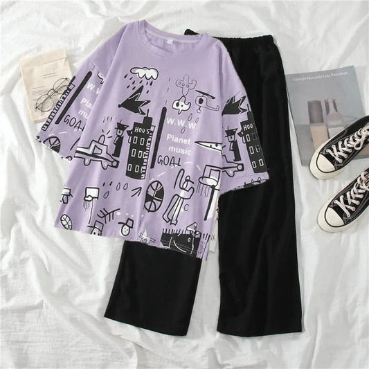 SR-PLANET PRINTED PJ SUIT - LILAC Soft Cotton Bloomstyle