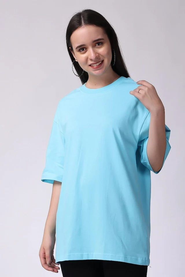 DROP SHOULDER T-SHIRT - SKYBLUE Women T-Shirts Bloomstyle