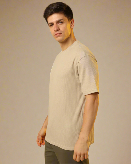 OVER-SIZED WAFFLE KNIT TEE FOR MEN - BIEGE MEN Bloomstyle