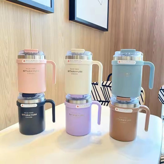 SITARAYURI Spill-Proof Dual-Lid Insulated Stainless Steel Mug (500ml) (ZF-032)