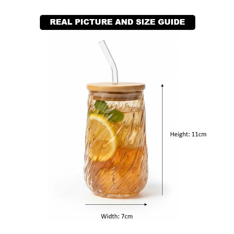 Swirl Textured Glass Tumbler with Airtight Lid & Straw