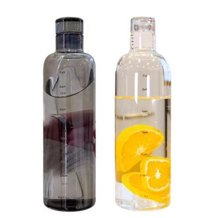 Clear Glass water bottle with Time Scale