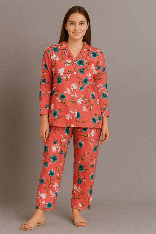 Printed Button Down Night Suit - PNS-010 Printed Button Down Bloomstyle