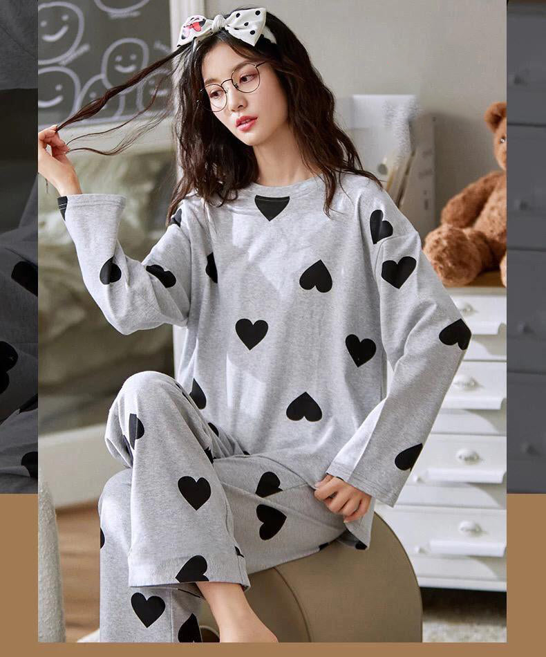 SR-GREY HEARTS PRINTED NIGHT SUIT Soft Cotton Bloomstyle