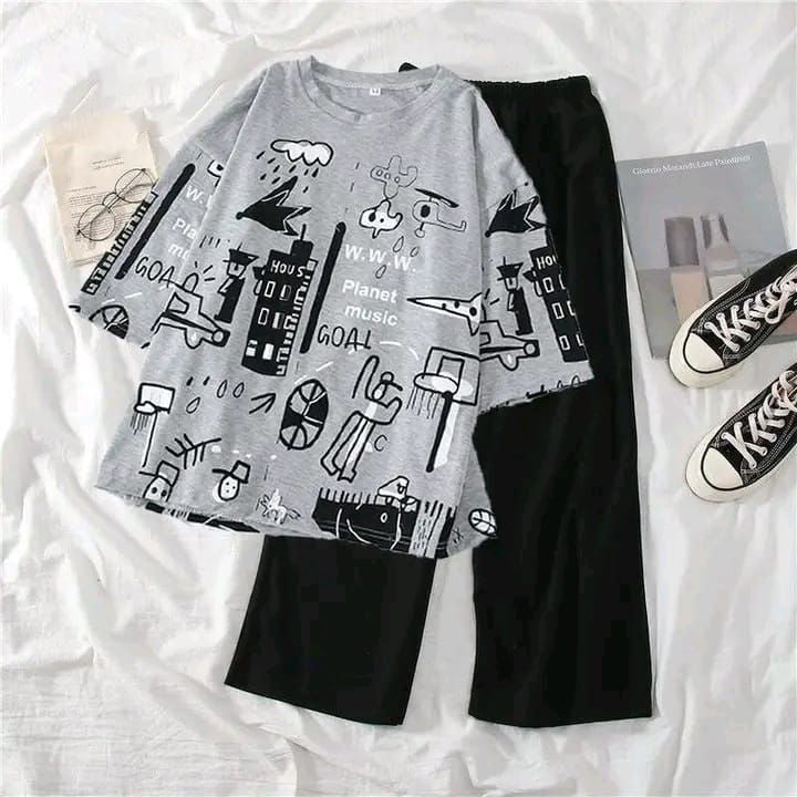 SR-PLANET PRINTED PJ SUIT - GREY Soft Cotton Bloomstyle