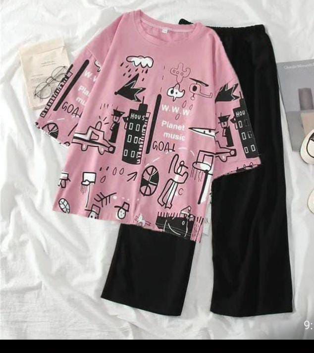 SR-PLANET PRINTED PJ SUIT - PINK Soft Cotton Bloomstyle
