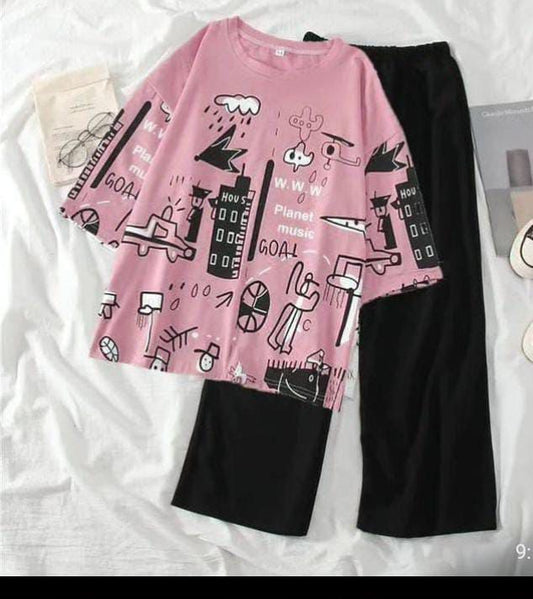 SR-PLANET PRINTED PJ SUIT - PINK Soft Cotton Bloomstyle