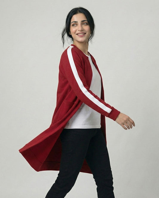 Red Western Stripe Long Sleeve Cardigan