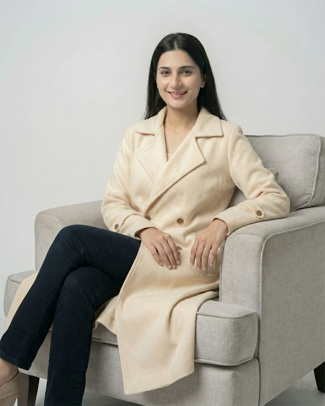 Women’s Beige Long Fleece Winter Coat
