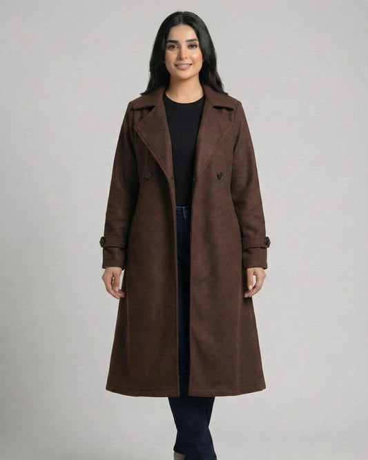 Women’s Brown Long Fleece Winter Coat