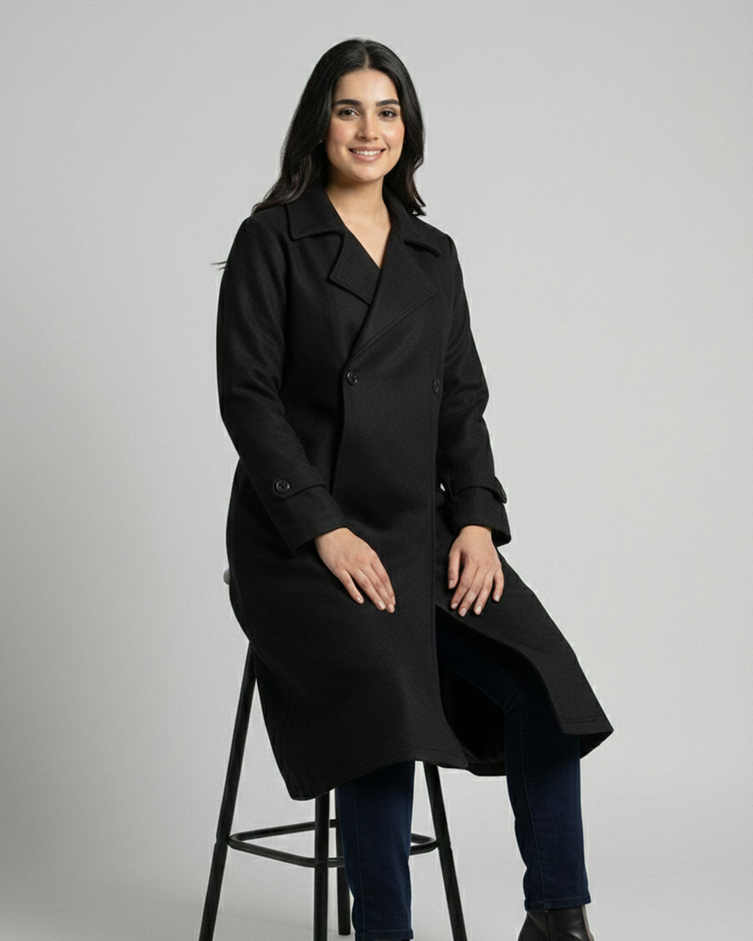 Women’s Black Long Fleece Winter Coat