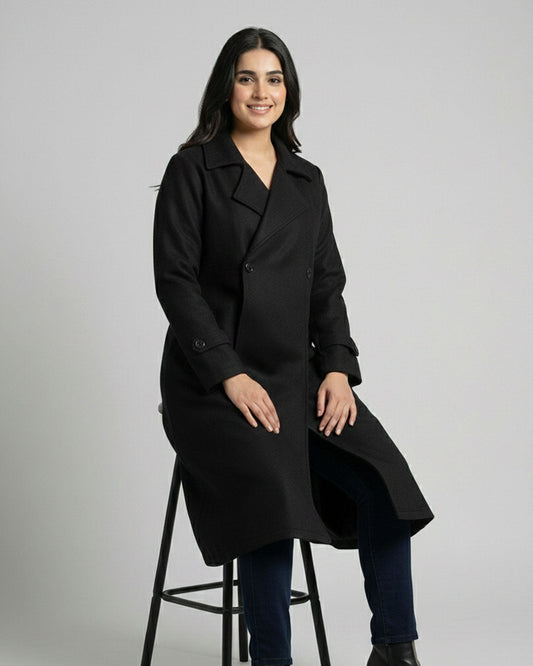 Women’s Black Long Fleece Winter Coat