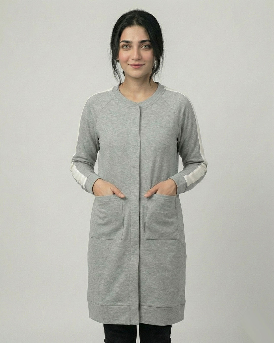 Grey Western Stripe Long Sleeve Cardigan