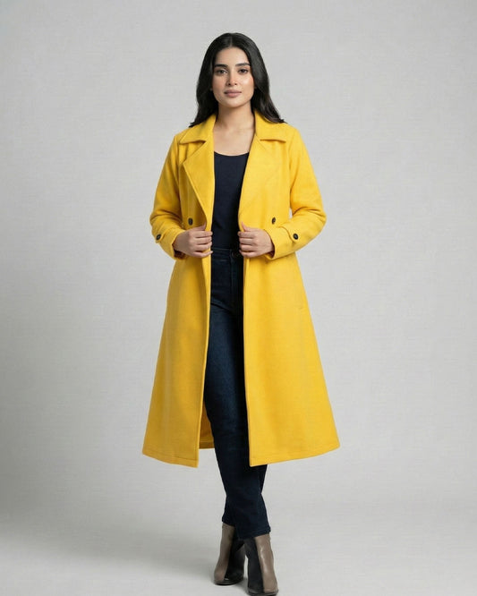 Women’s Mustard Yellow Long Fleece Winter Coat