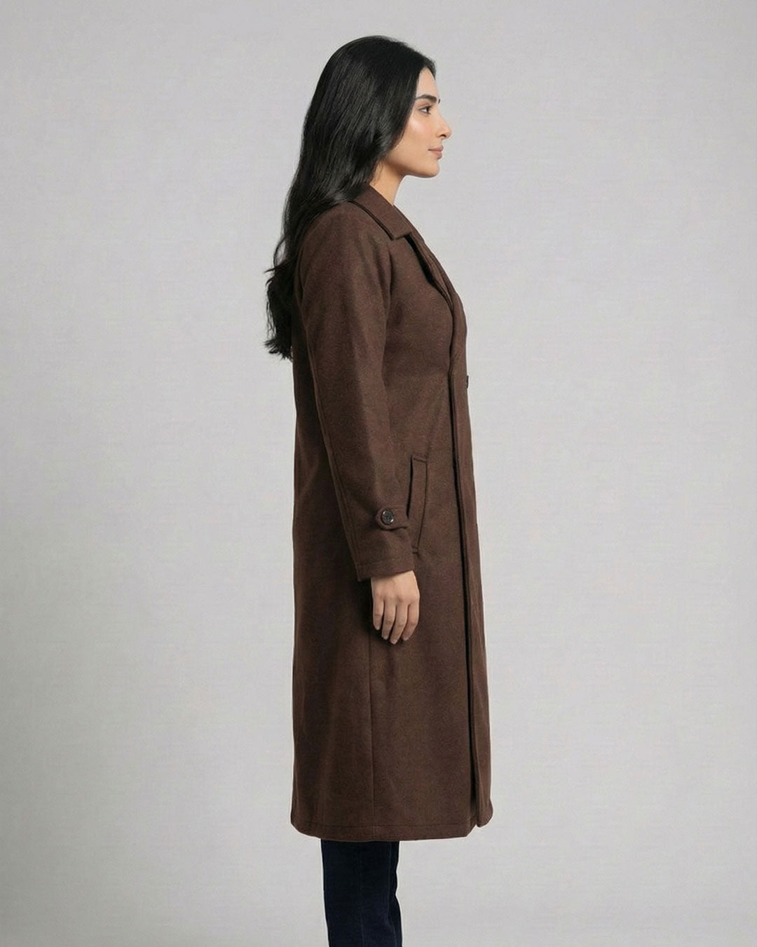 Women’s Brown Long Fleece Winter Coat