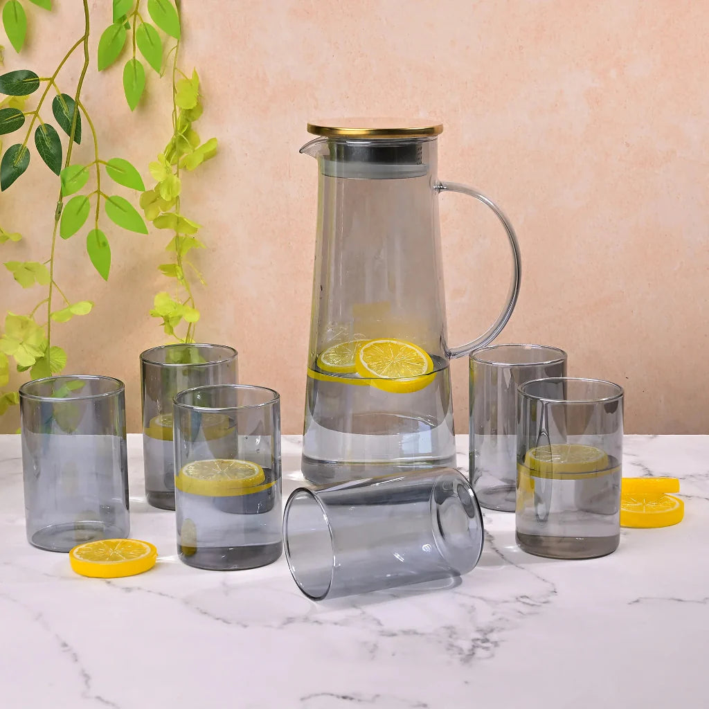 Echou 8-Pieces Pitcher & Glass Set with Bamboo Tray