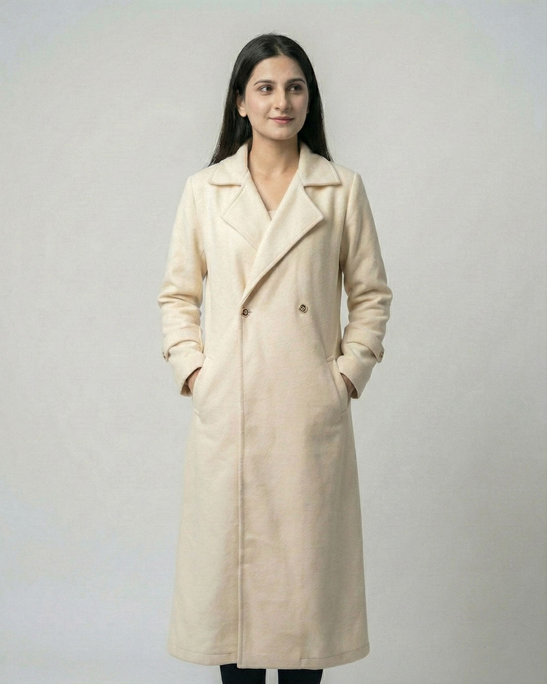 Women’s Beige Long Fleece Winter Coat