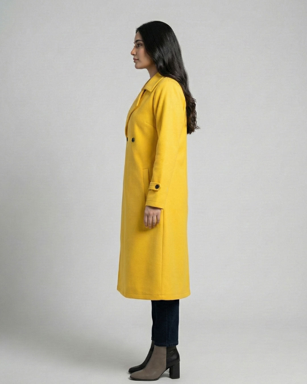 Women’s Mustard Yellow Long Fleece Winter Coat