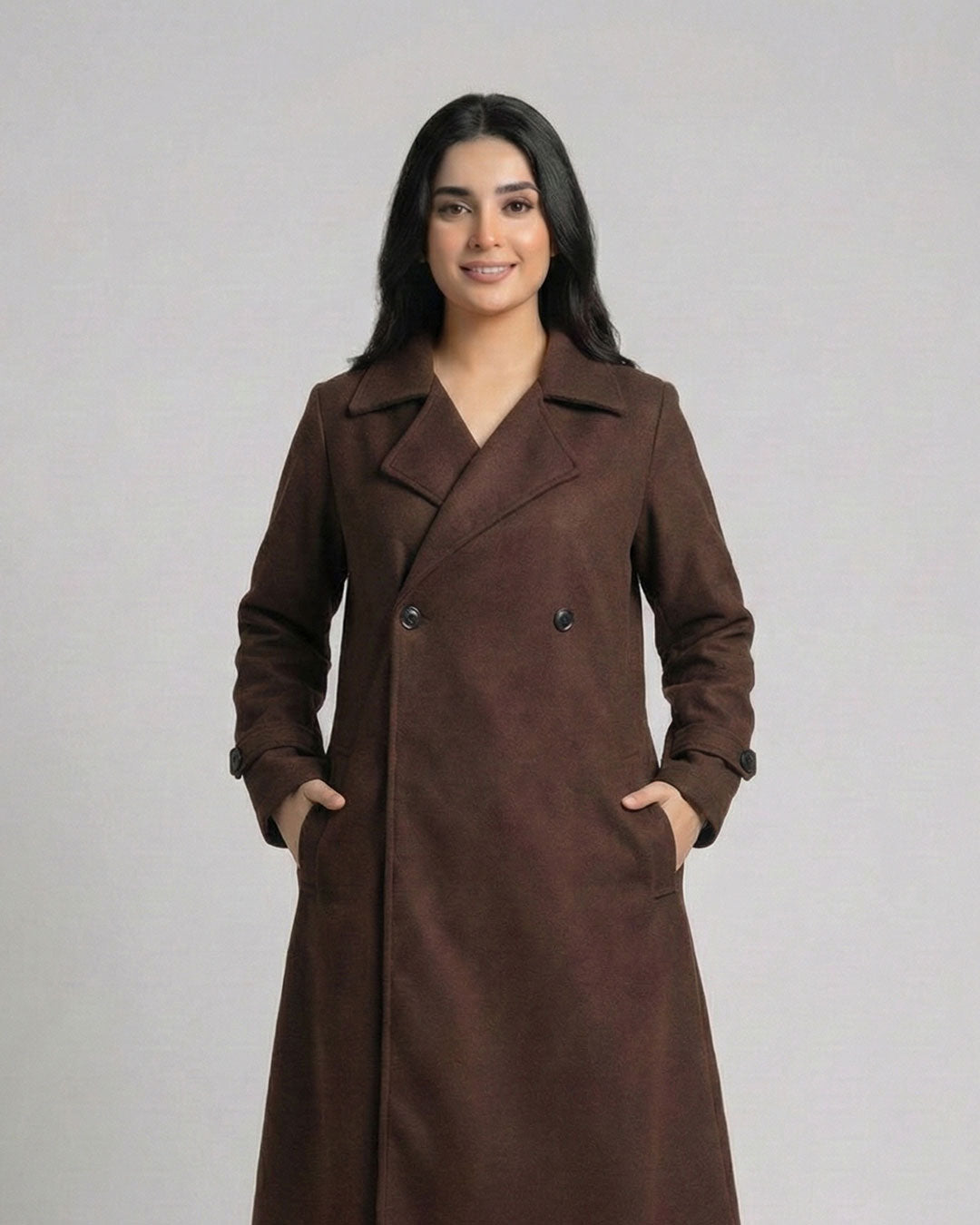 Women’s Brown Long Fleece Winter Coat