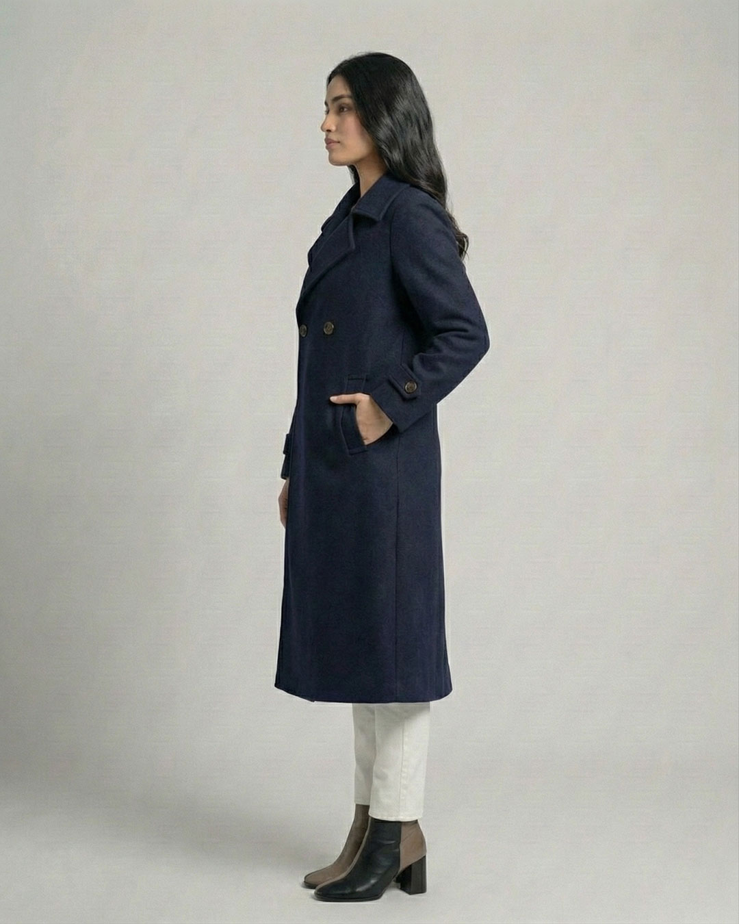 Women’s Navy Blue Long Fleece Winter Coat