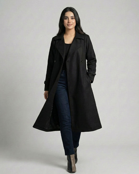 Women’s Black Long Fleece Winter Coat