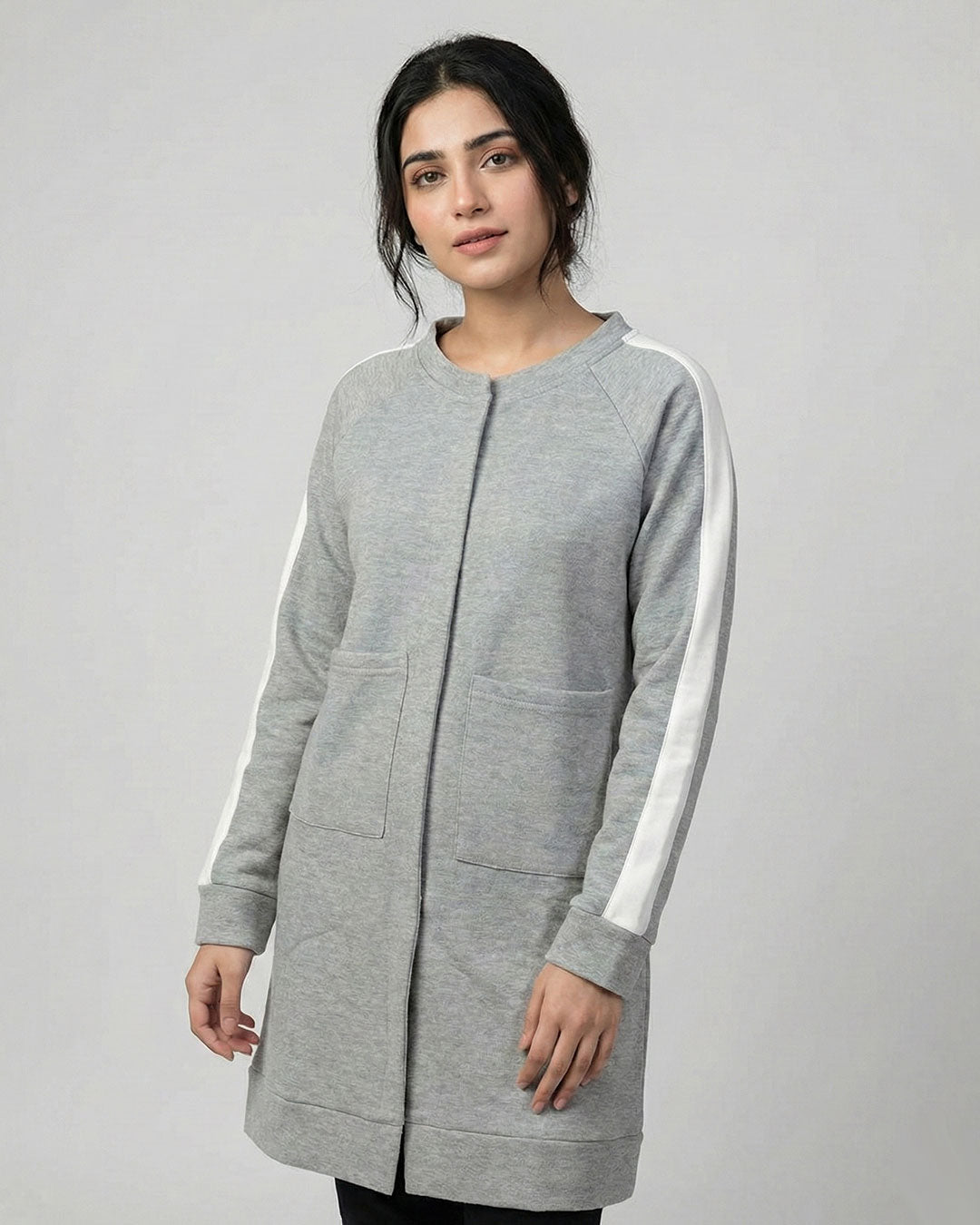 Grey Western Stripe Long Sleeve Cardigan