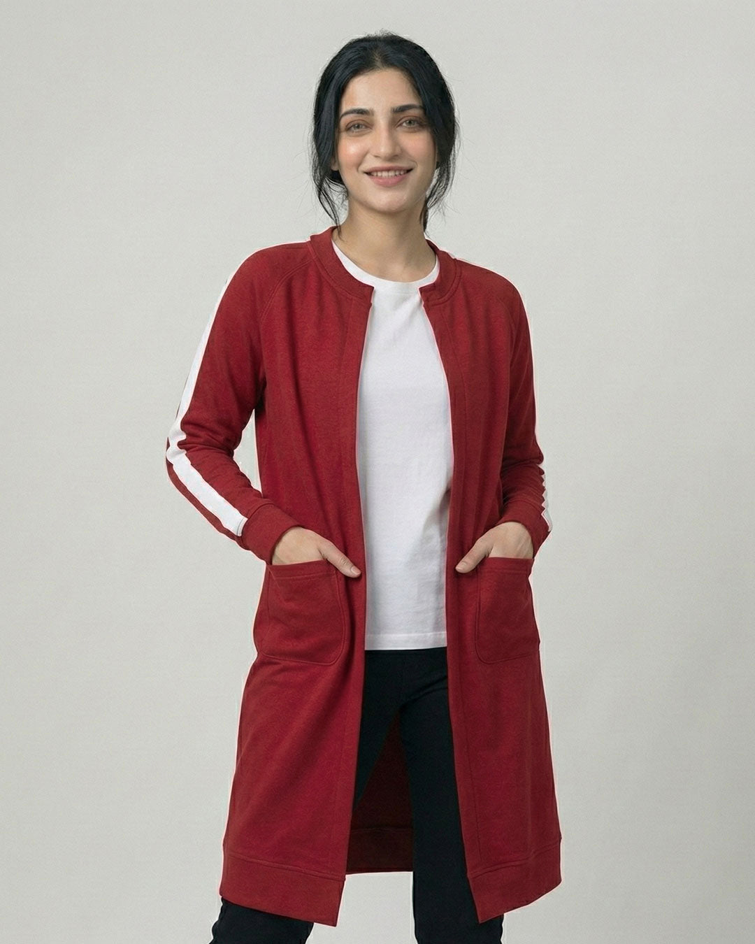 Red Western Stripe Long Sleeve Cardigan