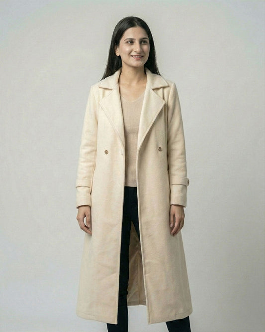 Women’s Beige Long Fleece Winter Coat