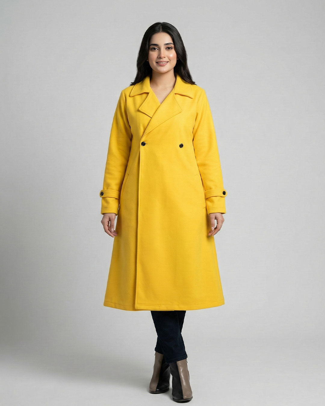 Women’s Mustard Yellow Long Fleece Winter Coat