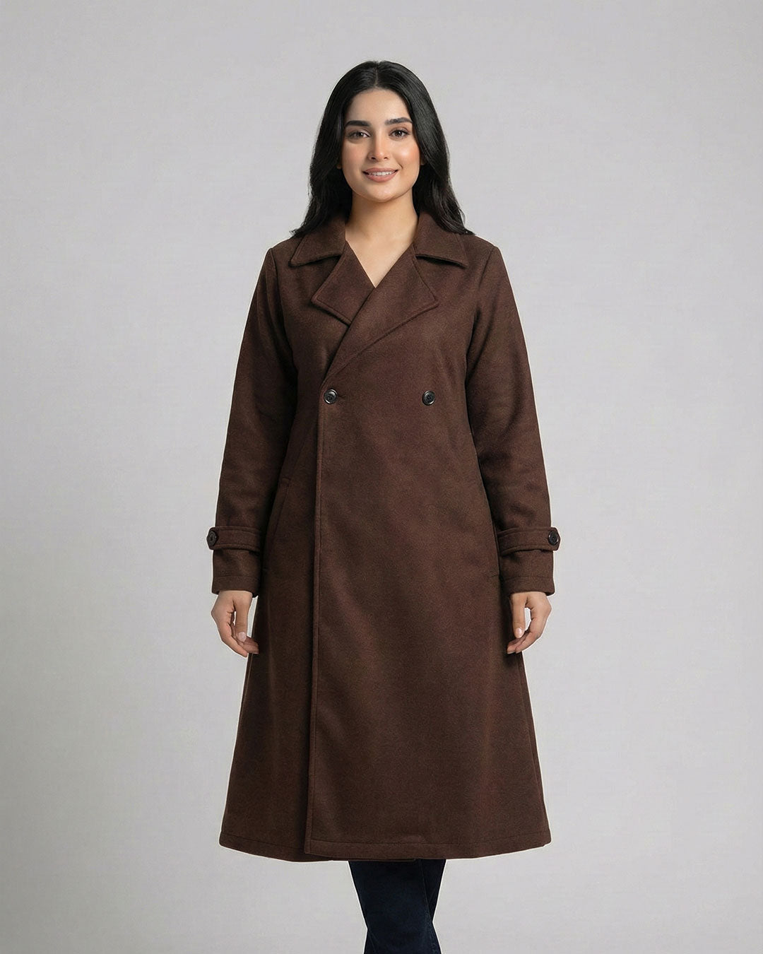 Women’s Brown Long Fleece Winter Coat