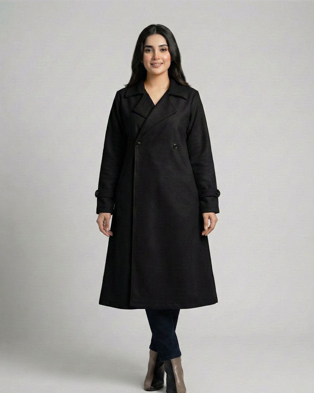 Women’s Black Long Fleece Winter Coat