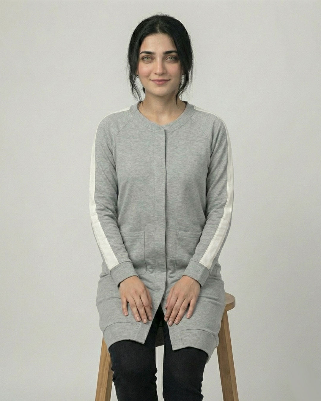 Grey Western Stripe Long Sleeve Cardigan