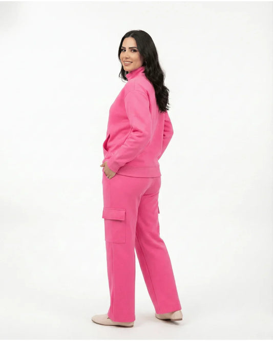 Women’s Pink Quarter-Zip Winter Fleece Tracksuit