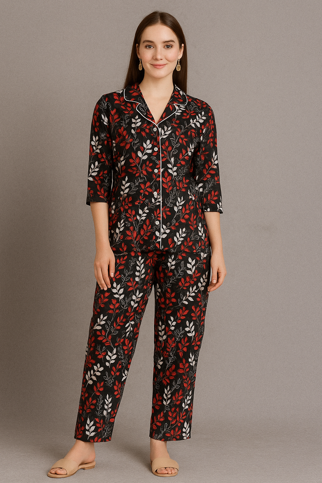 Printed Button Down Night Suit - PNS-005 Printed Button Down Bloomstyle