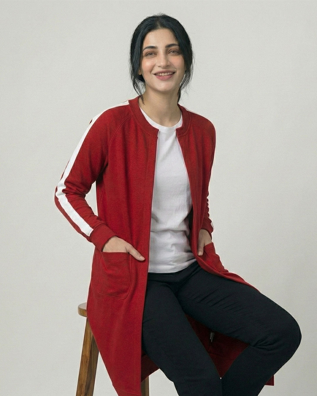 Red Western Stripe Long Sleeve Cardigan