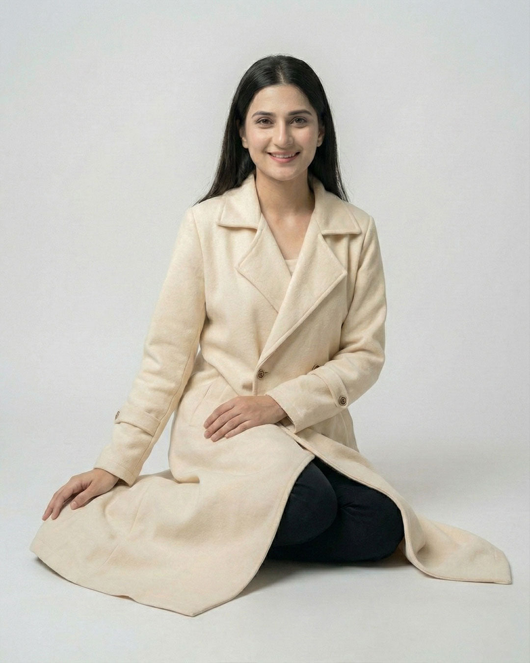 Women’s Beige Long Fleece Winter Coat
