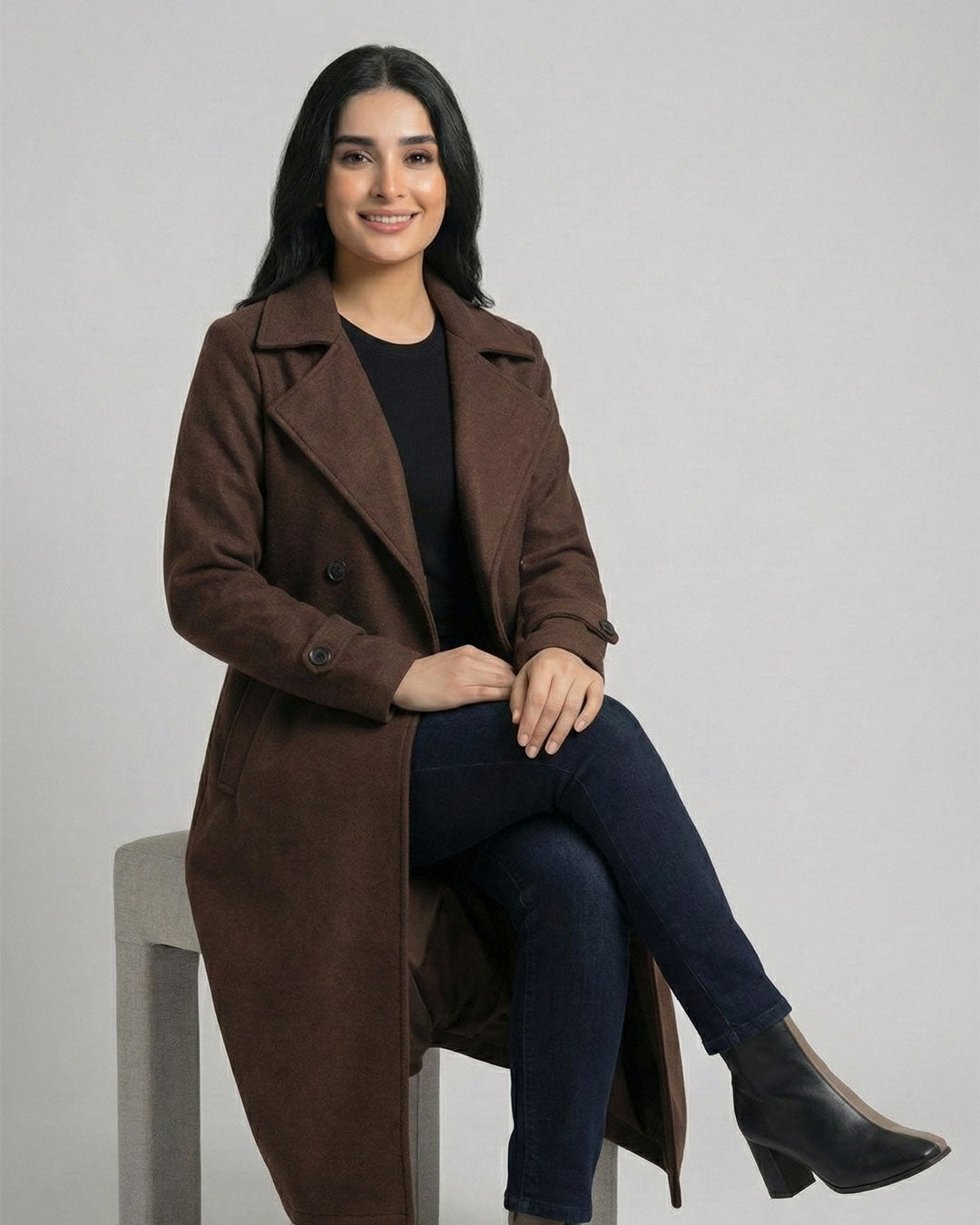 Women’s Brown Long Fleece Winter Coat