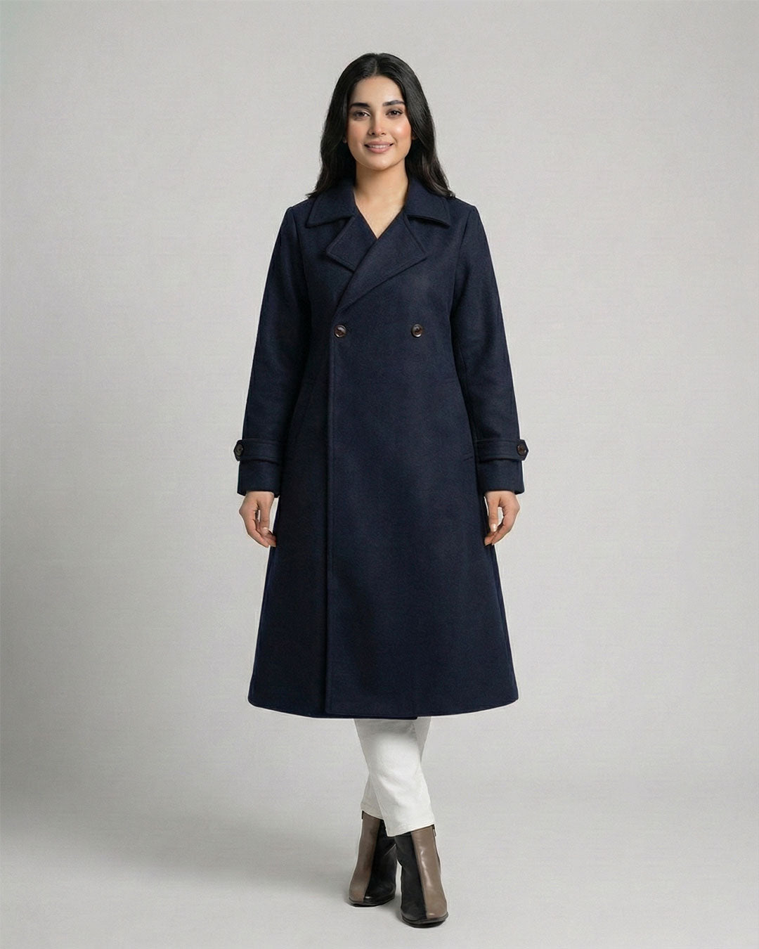Women’s Navy Blue Long Fleece Winter Coat
