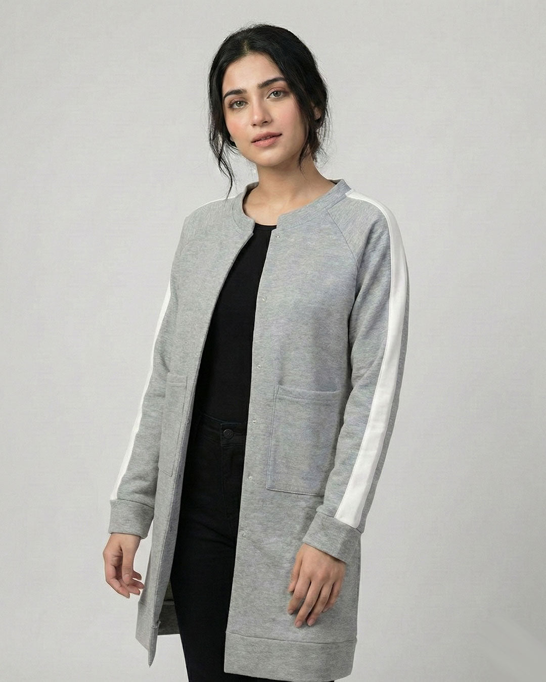 Grey Western Stripe Long Sleeve Cardigan